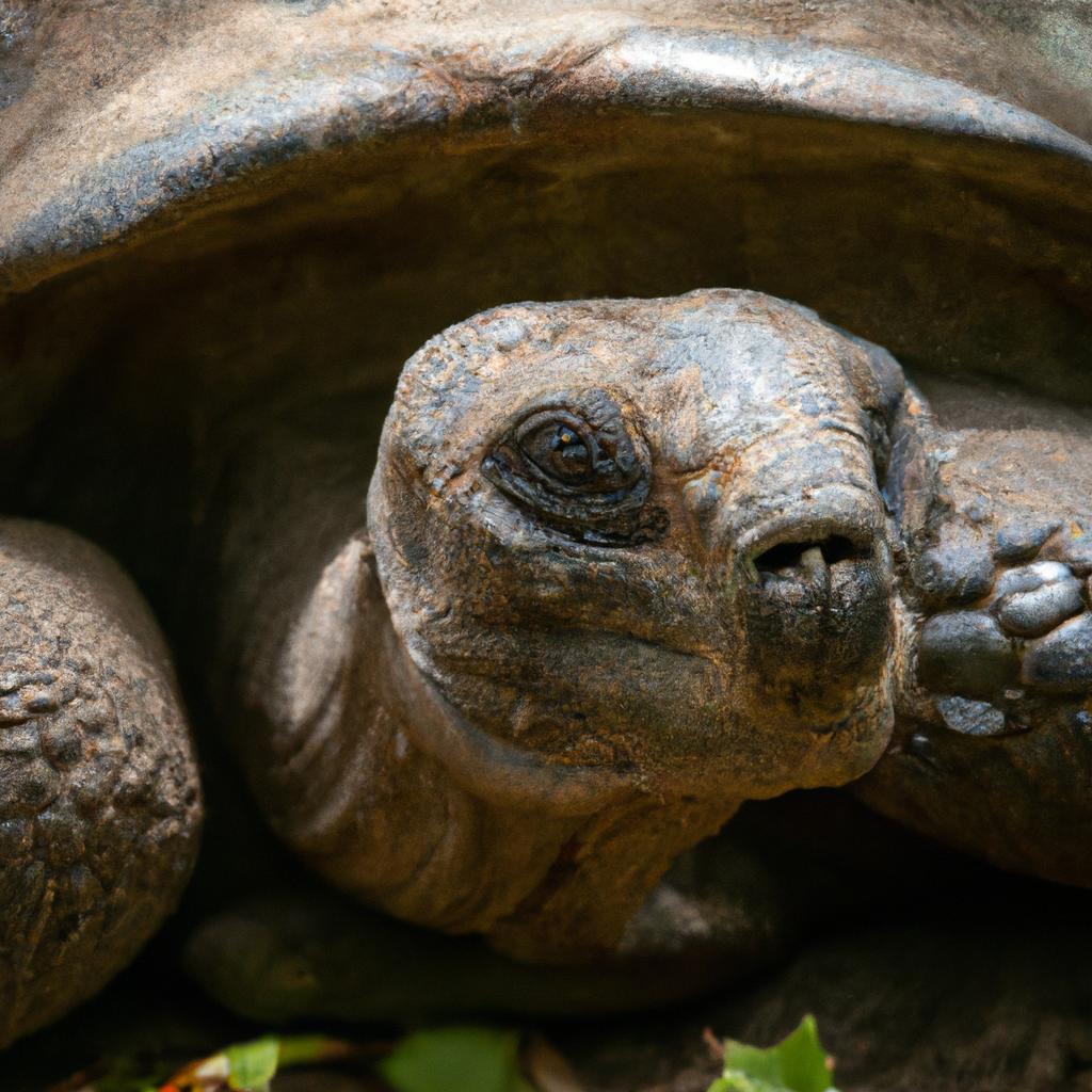 A portrait of a giant tortoise in Seychelles.