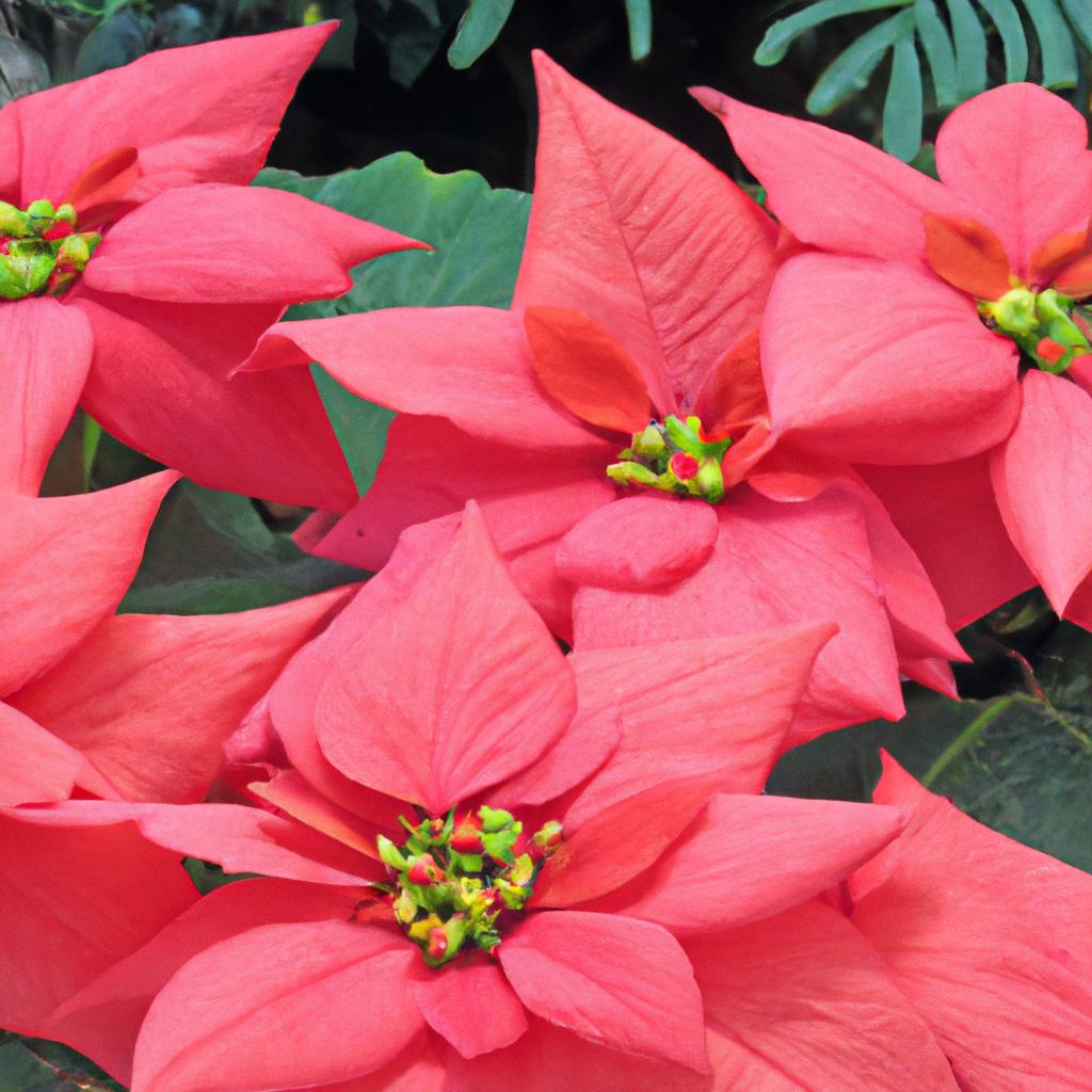 The Enid A. Haupt Conservatory at New York Botanical Garden is filled with vibrant poinsettia flowers during the holiday season.