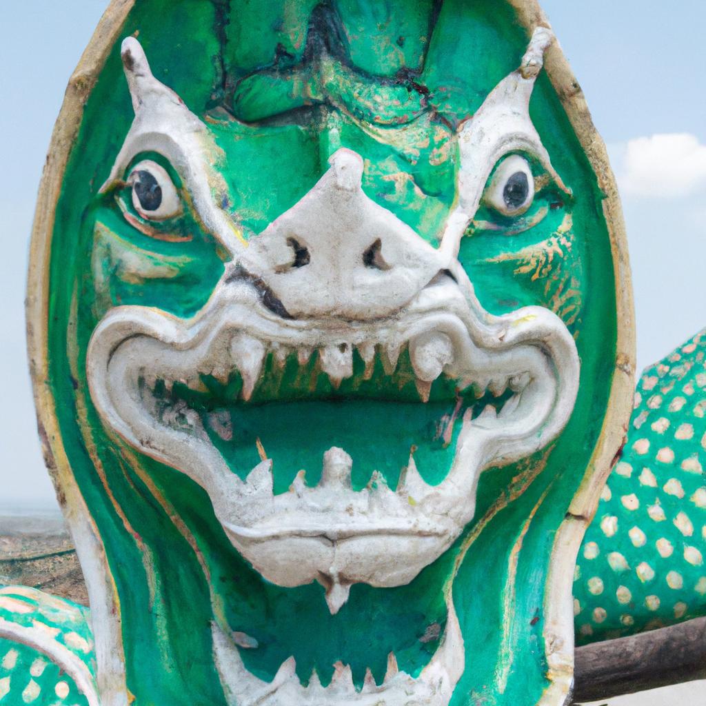 The mesmerizing details of a giant serpent sculpture's head