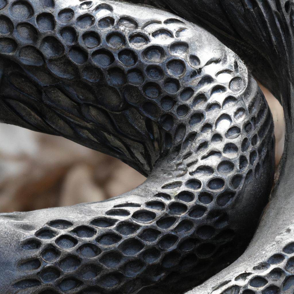 The attention to detail in this metal snake sculpture is truly impressive