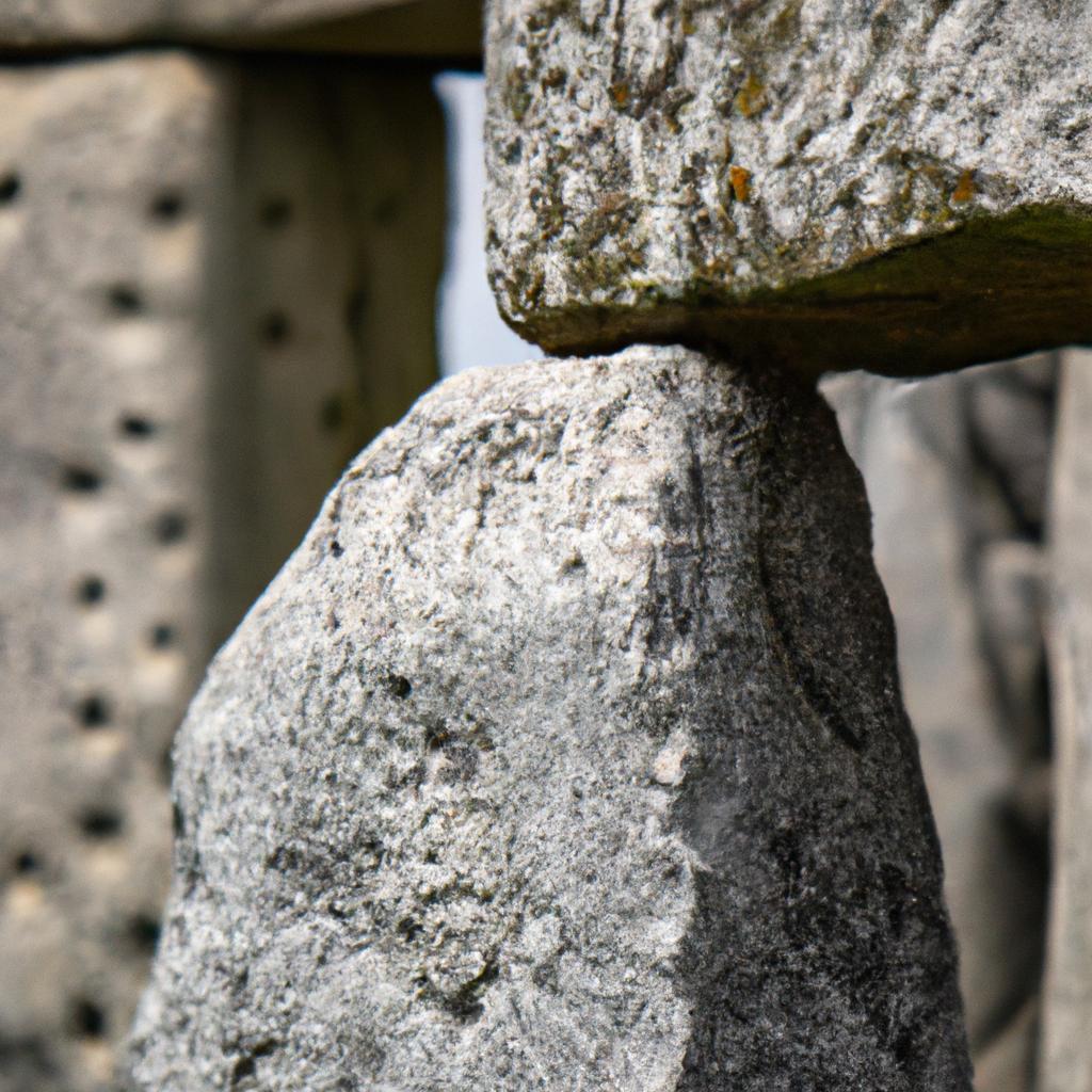 A close-up of the intricate details of a Stonehenge stone reveals the mysteries and craftsmanship of the ancient civilization.