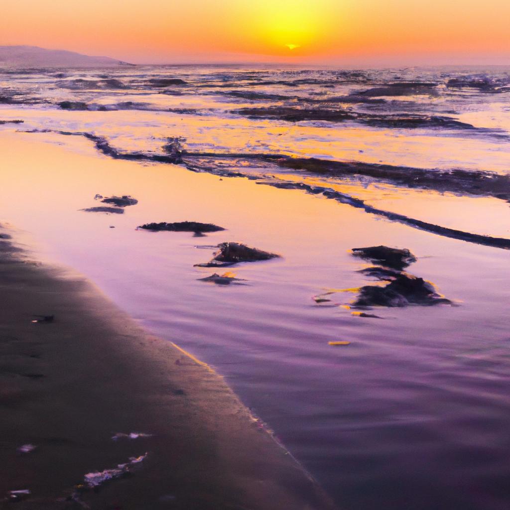 The glitter beach in Iran offers a stunning view of the sunset with a myriad of colors in the sky