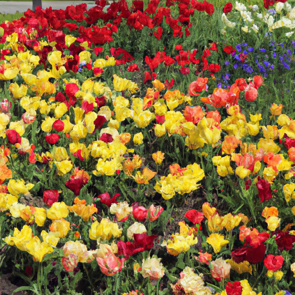 The vibrant tulip bed in full bloom