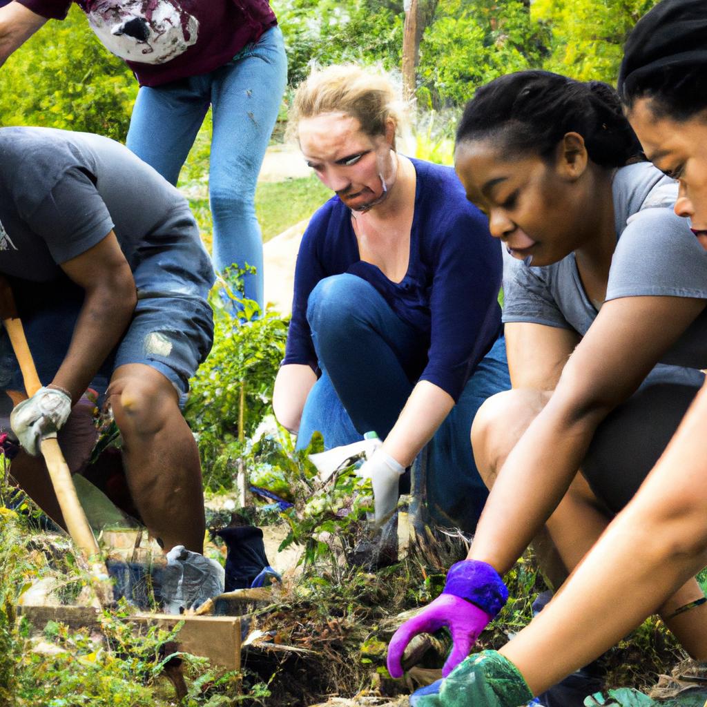 Volunteers come together to plant a community garden, fostering a sense of community and promoting sustainability