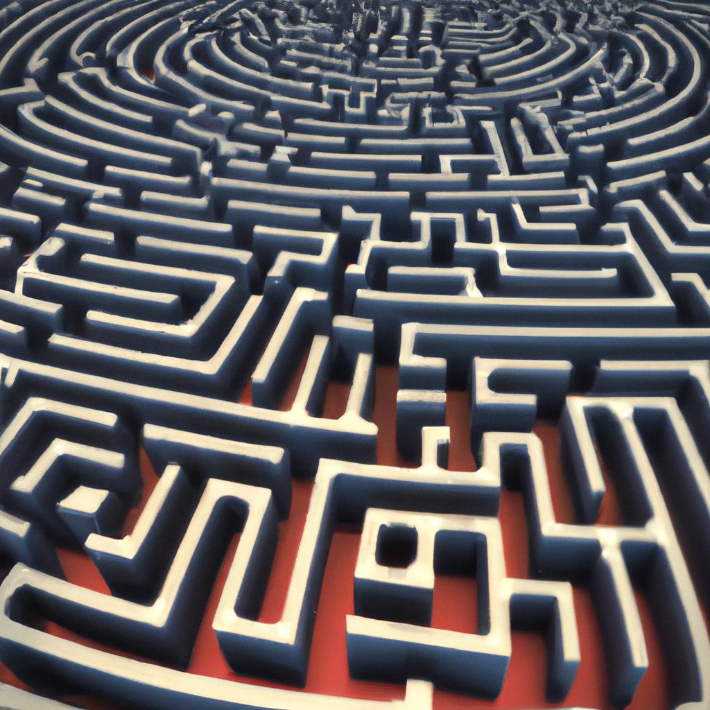 A complex flag maze with multiple paths and obstacles in 3D