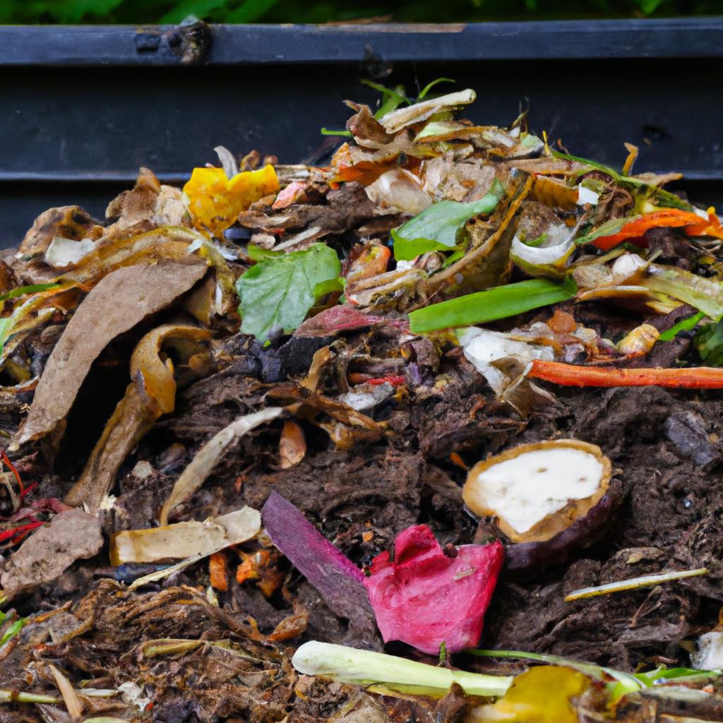 A compost pile made up of various organic materials.