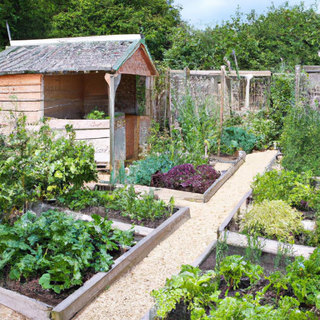 A cottage garden with a charming vegetable garden