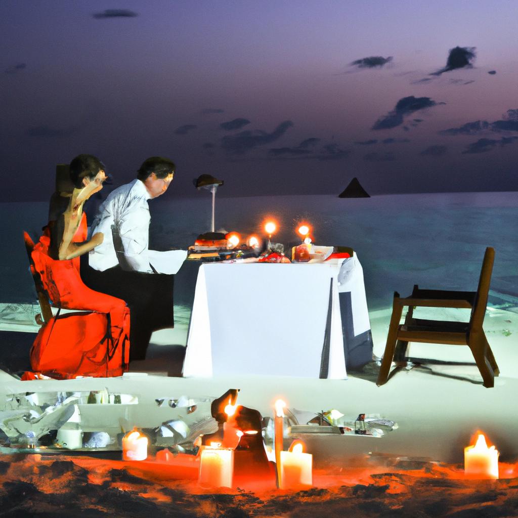 Create unforgettable memories with your loved one by having a romantic dinner on a secluded beach in the Maldives.