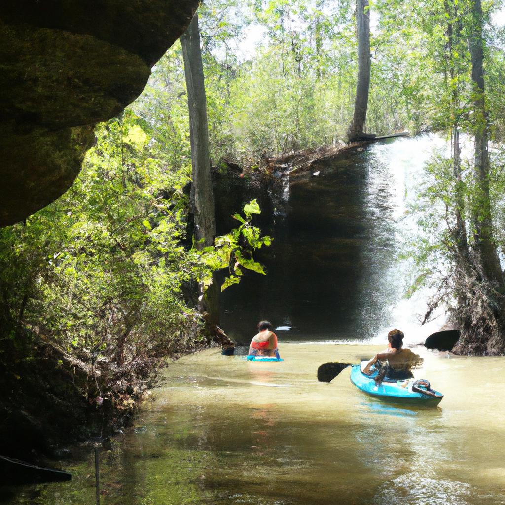 Experiencing the thrill of kayaking towards a hidden waterfall in Mississippi