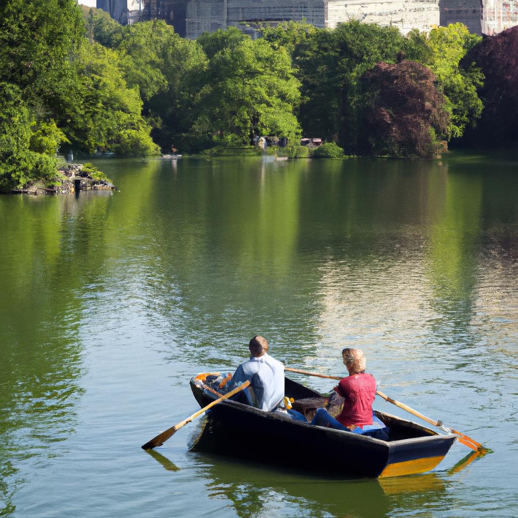 Central Park Lake is a romantic destination for a boat ride and a peaceful escape from the city's hustle and bustle.