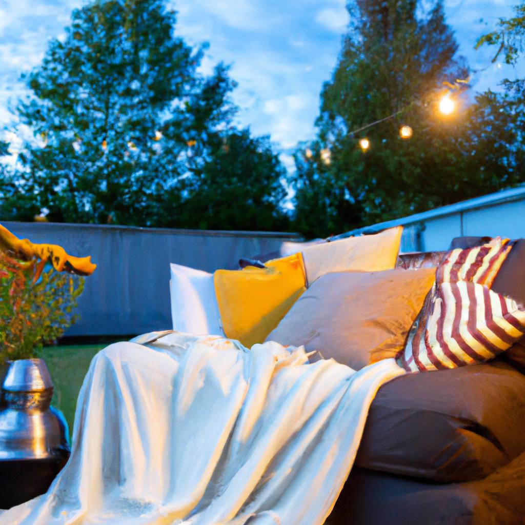 Cozy garden movie night on the outdoor couch