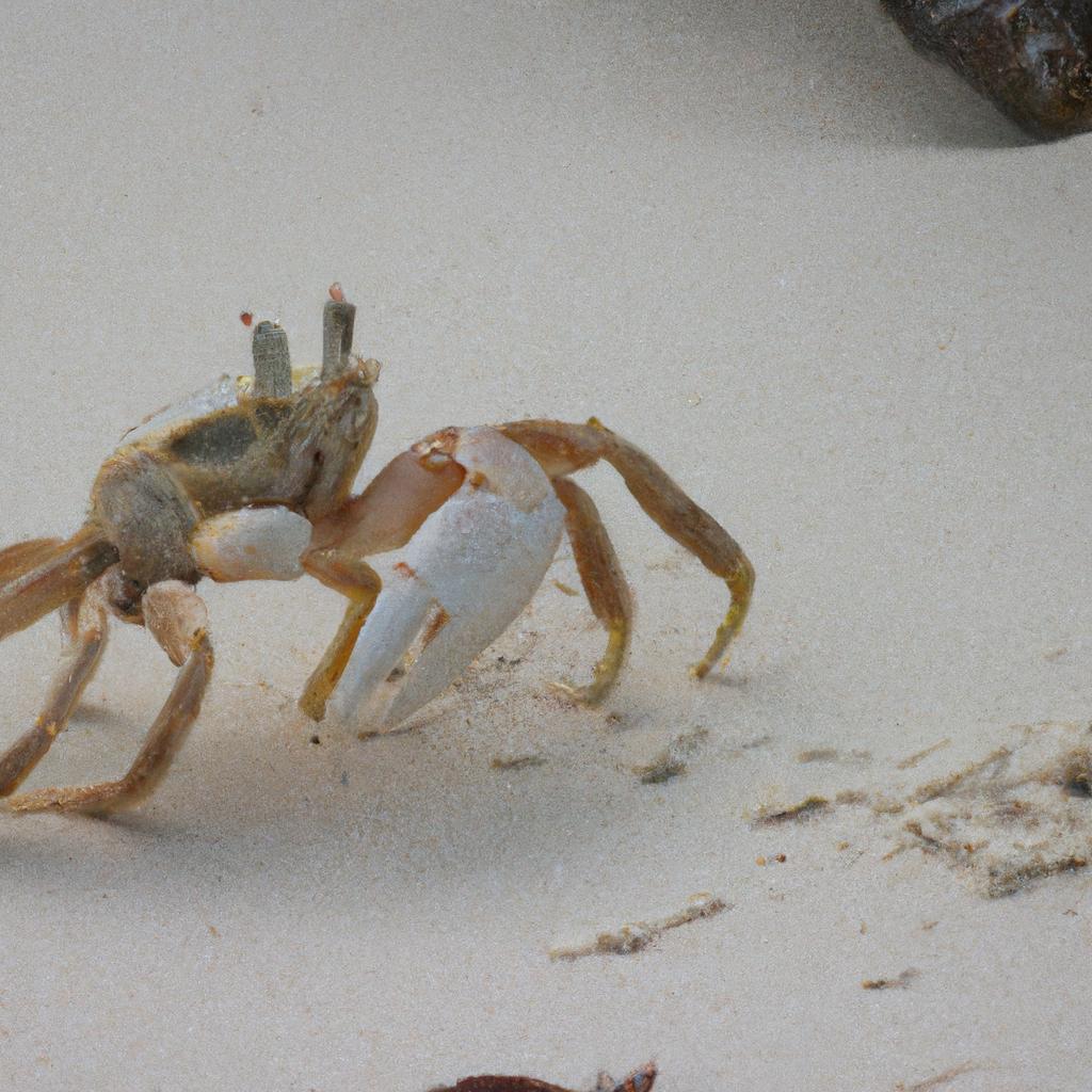 A crab in motion on the sandy beaches of Crab Island.