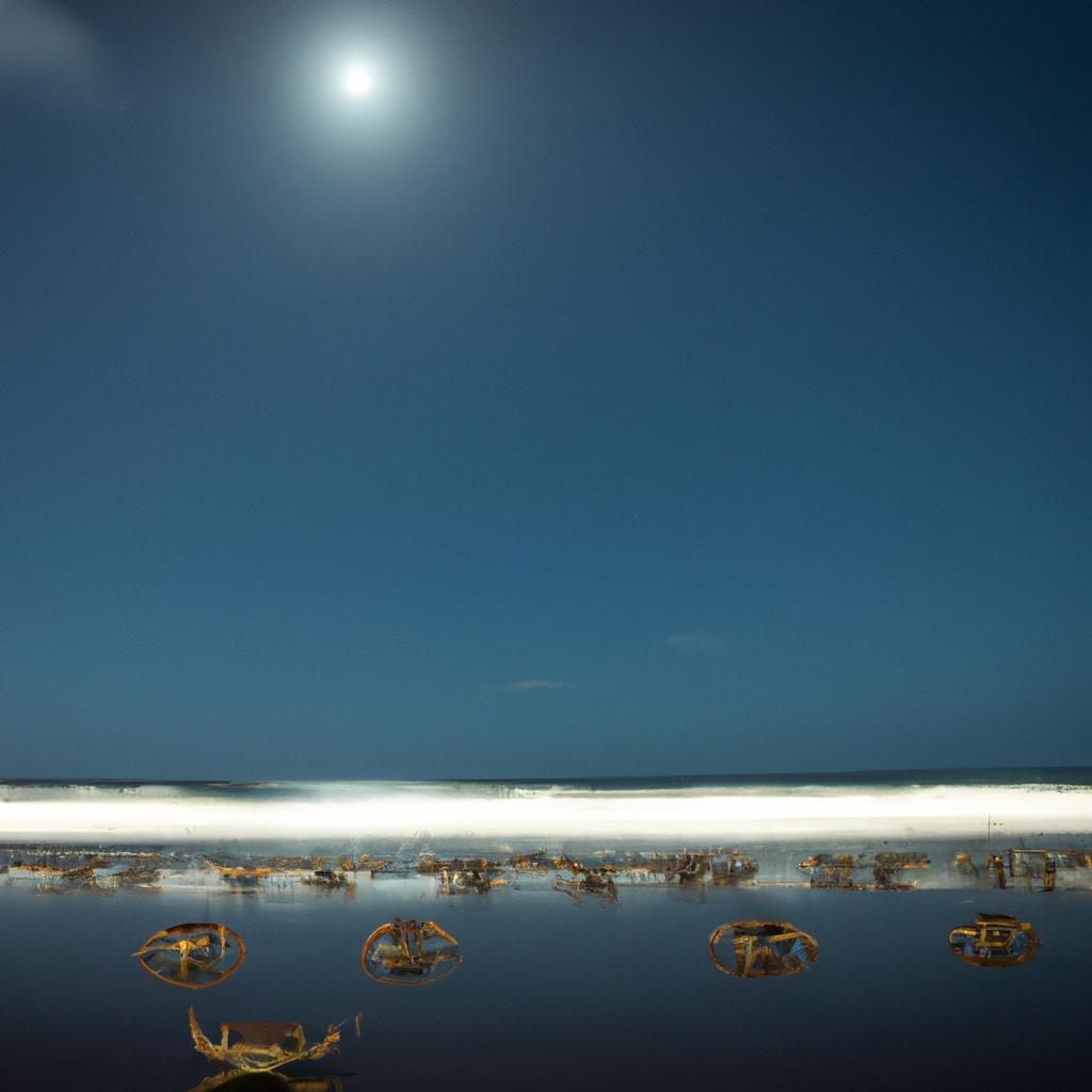 Crab migration under the moonlight.