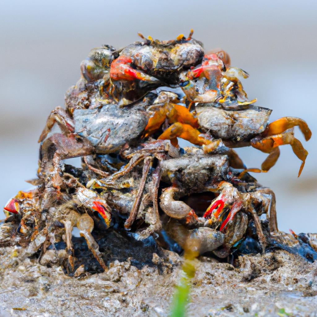 Crabs piling up on each other during migration.