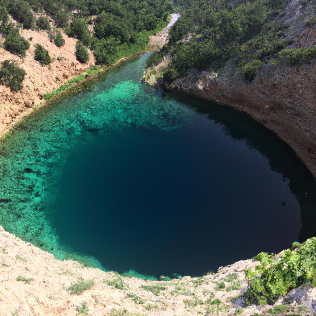 The breathtaking sight of Croatia Blue Hole from a bird's eye view