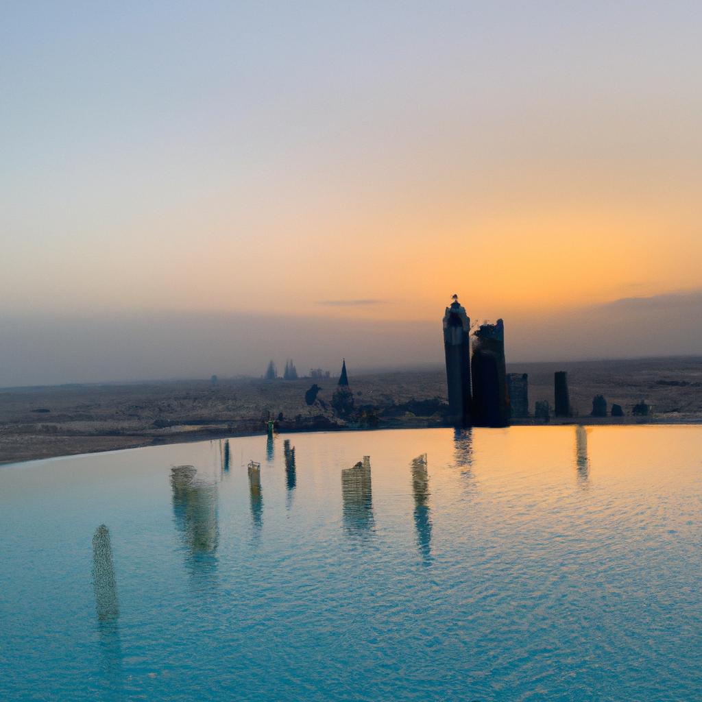 Experience the beauty of a sunset while swimming in the world's largest hotel pool
