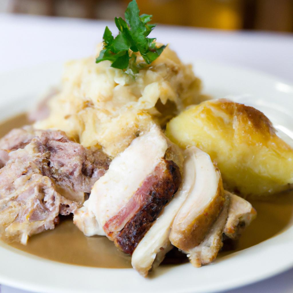 Delicious Czech meal of roast pork and dumplings