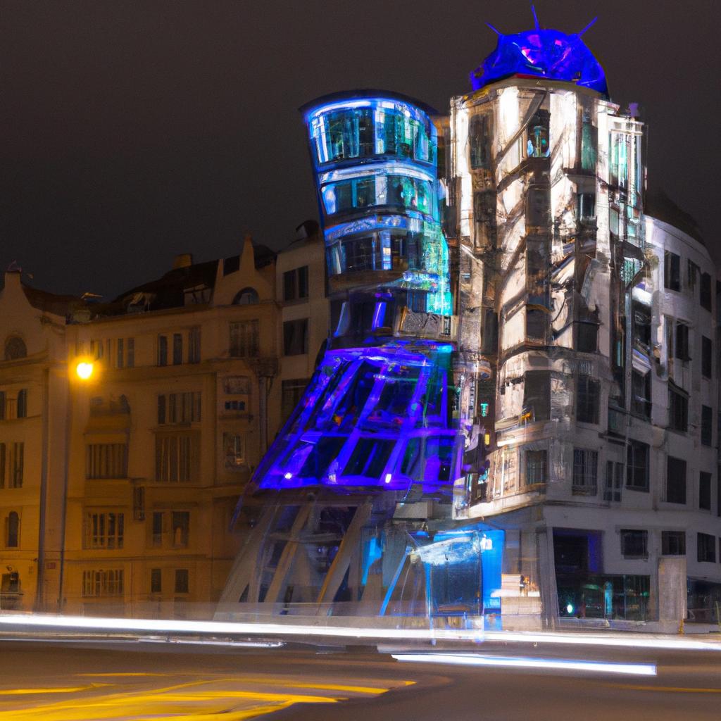 The Dancing House shines in the dark, attracting visitors from all over the world