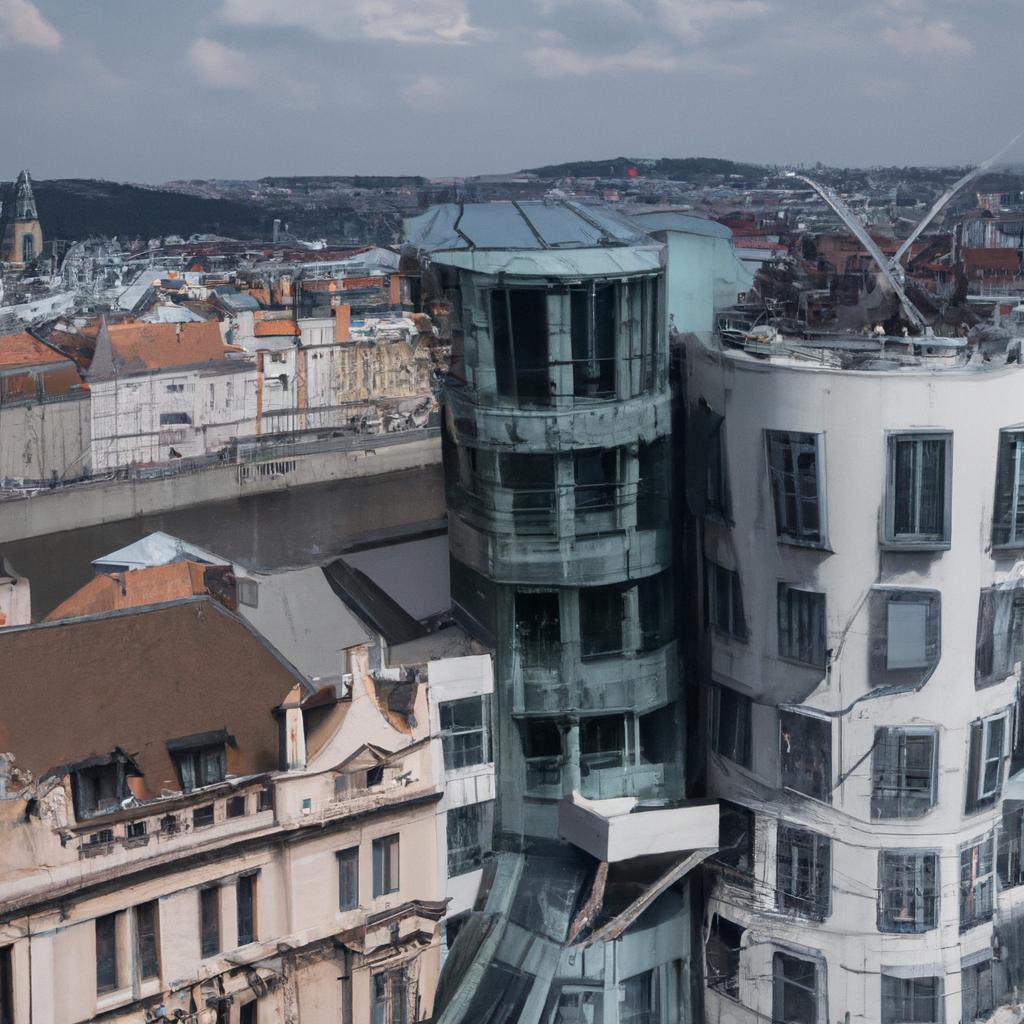 The Dancing House's unique architecture is best appreciated from a bird's eye view