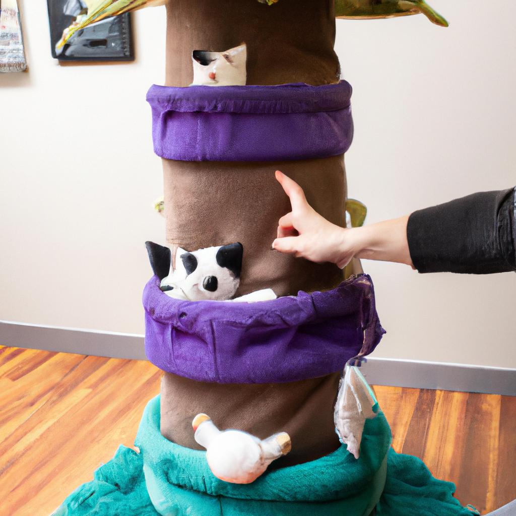 Make your cat tree cozy by adding soft blankets and pillows for your cat to snuggle up on
