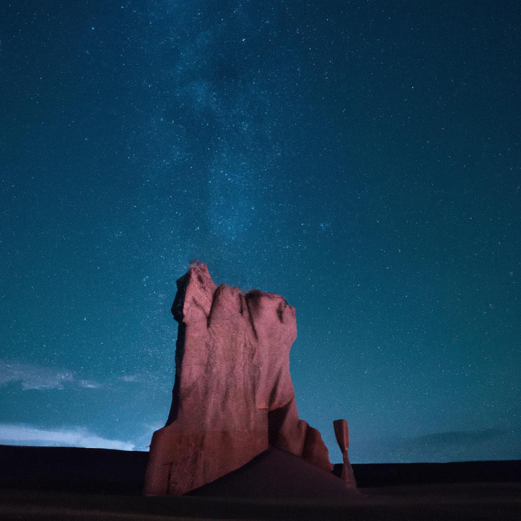 The starry sky above Devil's Monument provides a stunning backdrop for a night-time visit to the landmark.