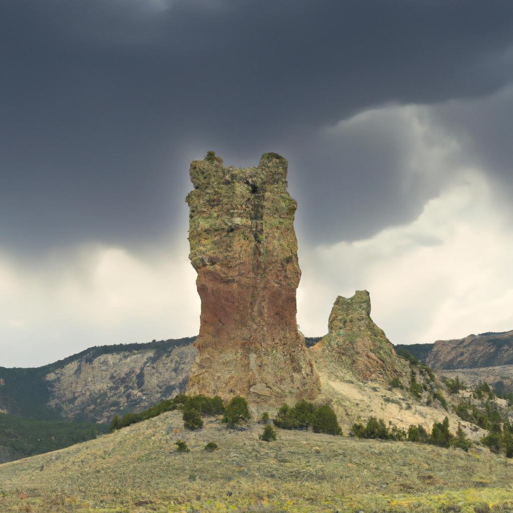 The moody skies above Devil's Monument add to the landmark's mystique and allure.