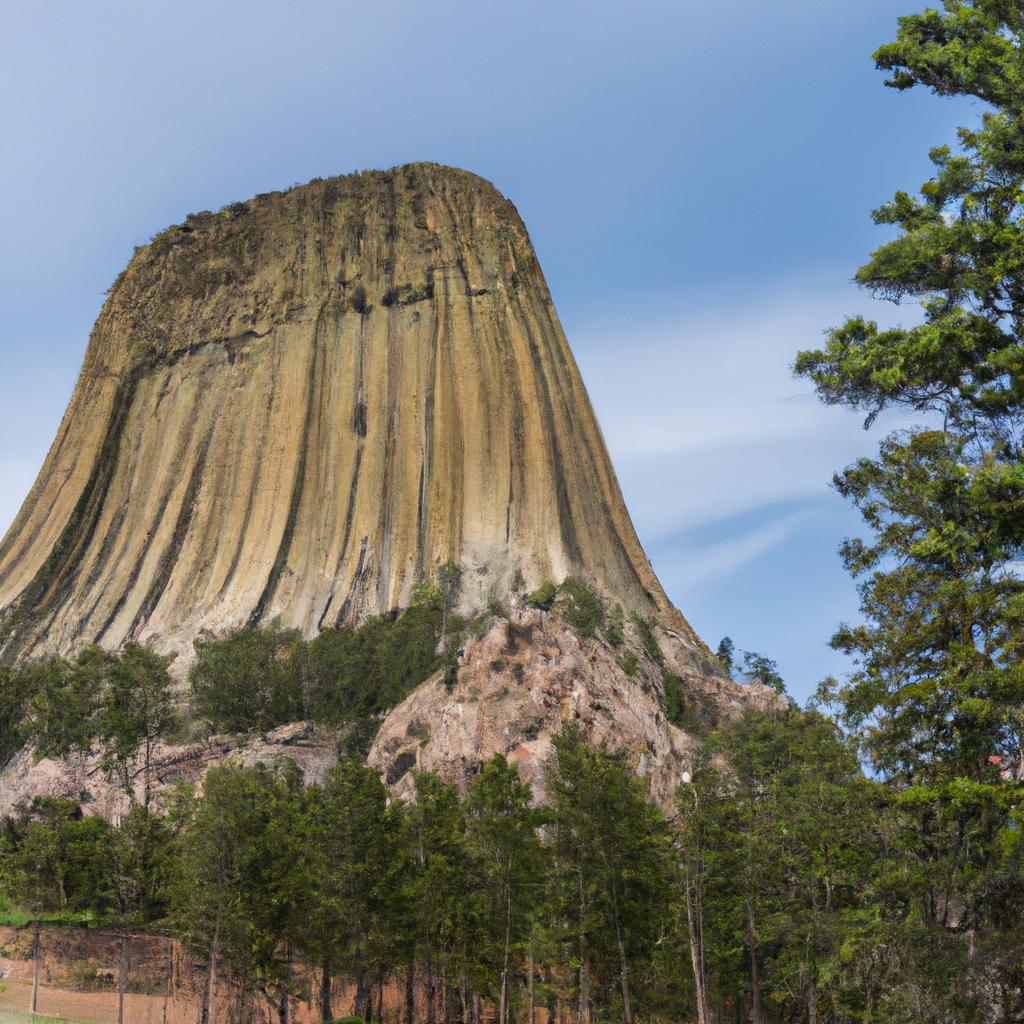 The towering rock columns of Devils Tower Mountain, a geological wonder