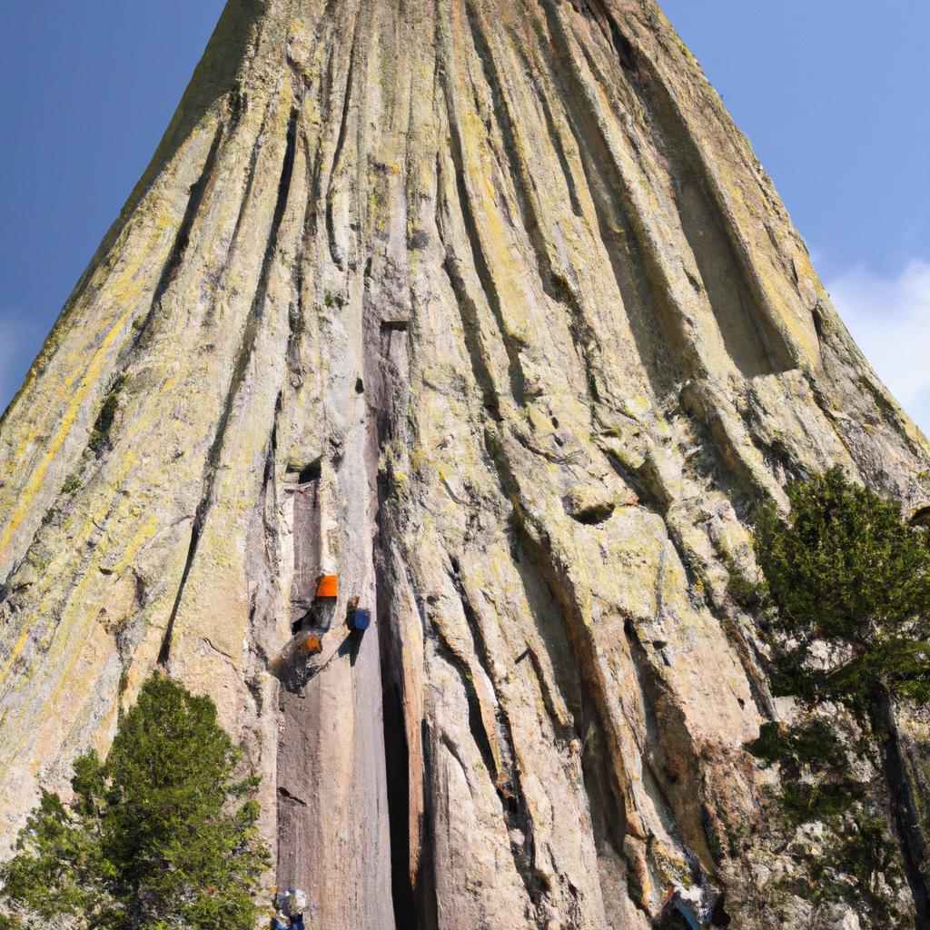 Braving the heights, these rock climbers take on the challenge of Devils Tower Rock