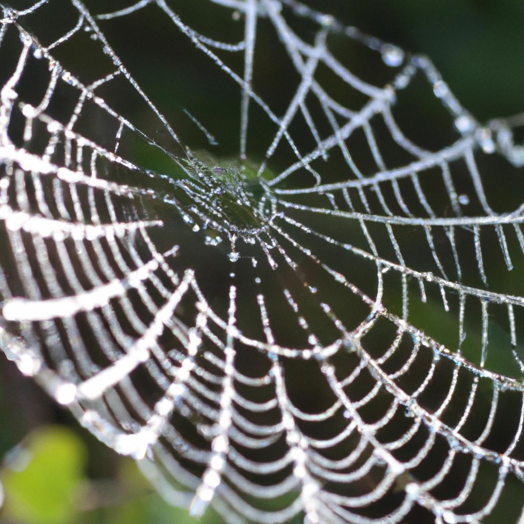 The dew drops on the spiderweb add an extra layer of texture and interest to the photo.