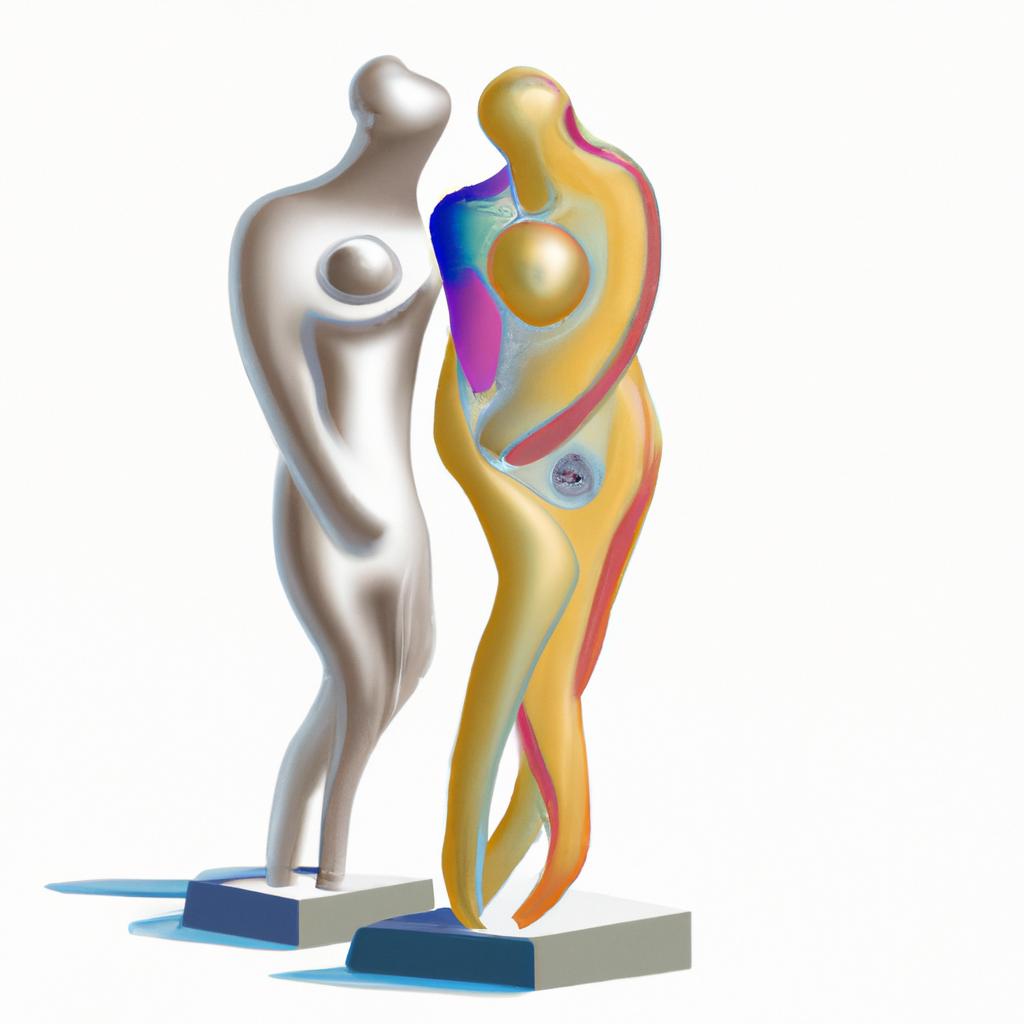 A digital rendering of Tamara Kvesitadze's iconic 'Man and Woman' sculpture.