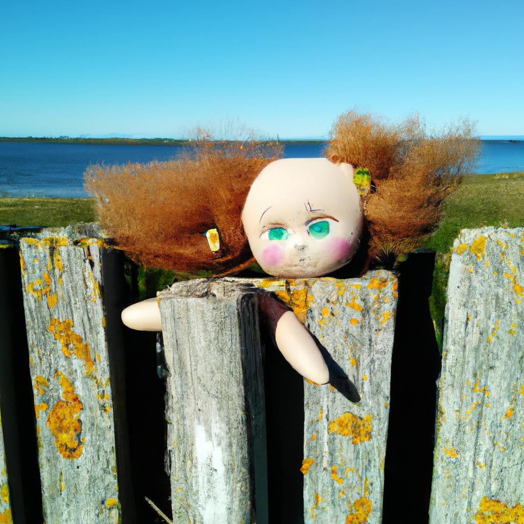 On display: a doll with missing eyes and hair on a wooden fence on the Island of Dolls