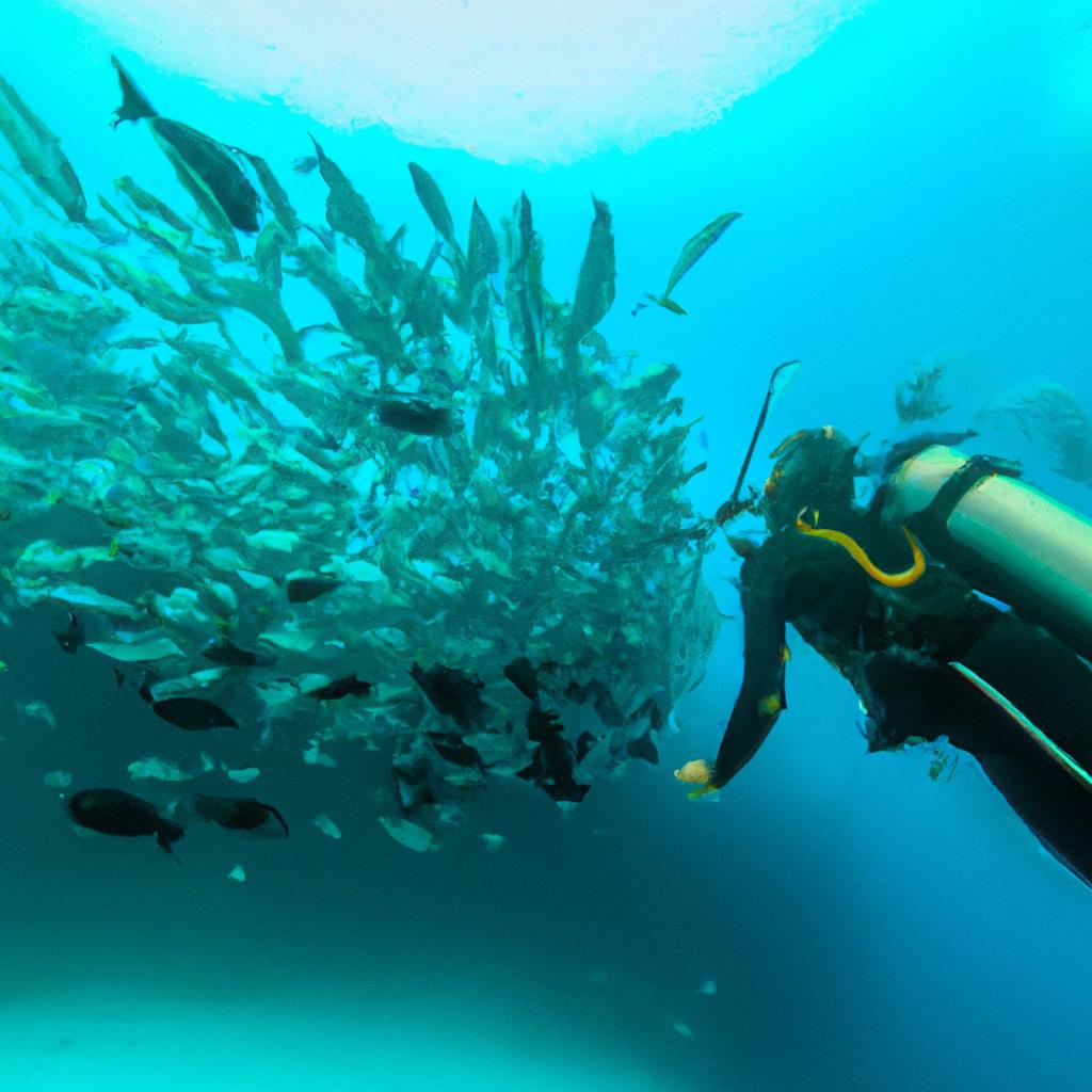 Divers get up close and personal with marine life in The Deep Dive Dubai's diving pool.