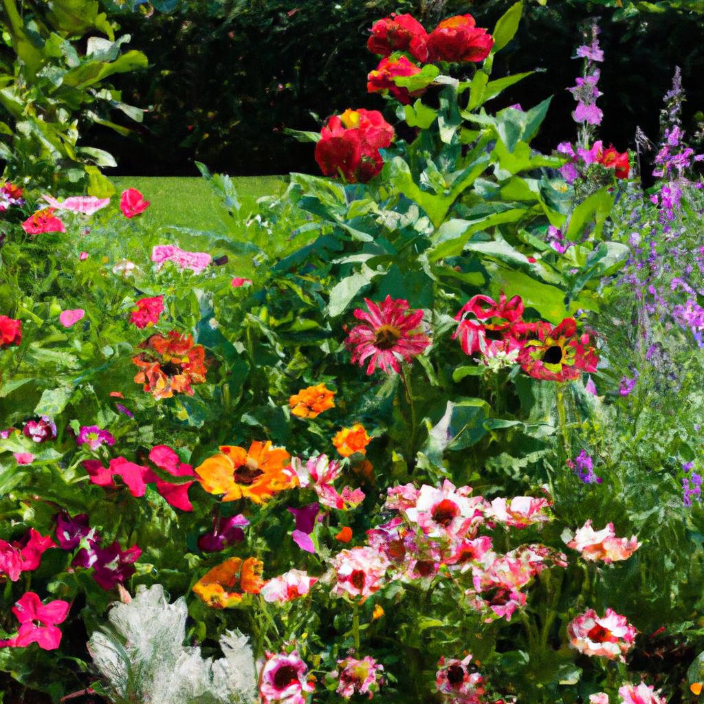 Create a beautiful and diverse garden bed with a mix of blooming flowers