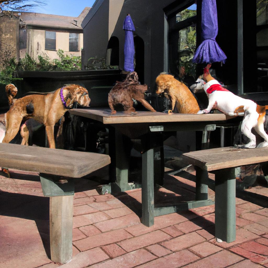 Pups having a blast at a pet-friendly restaurant's outdoor play area