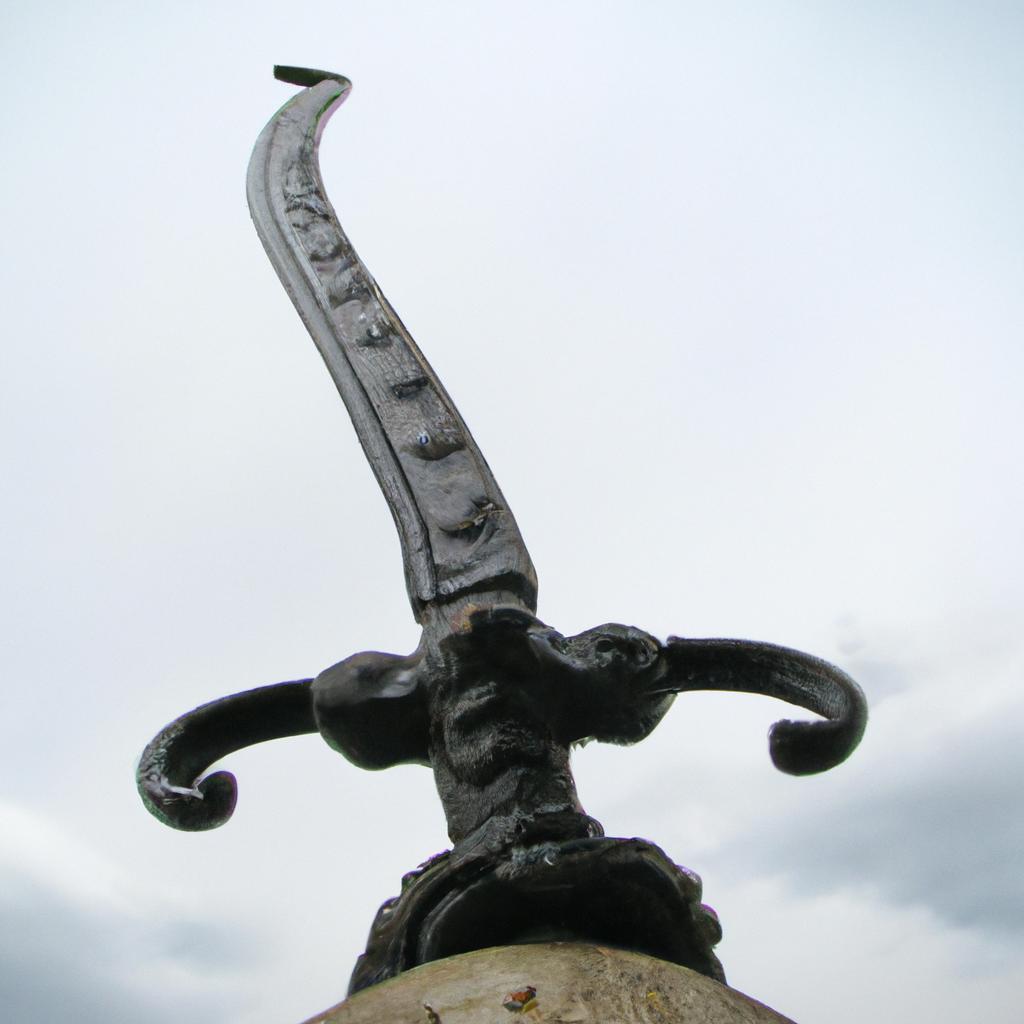 This sword sculpture features a unique dragon handle, adding a touch of fantasy and mythology to the design.