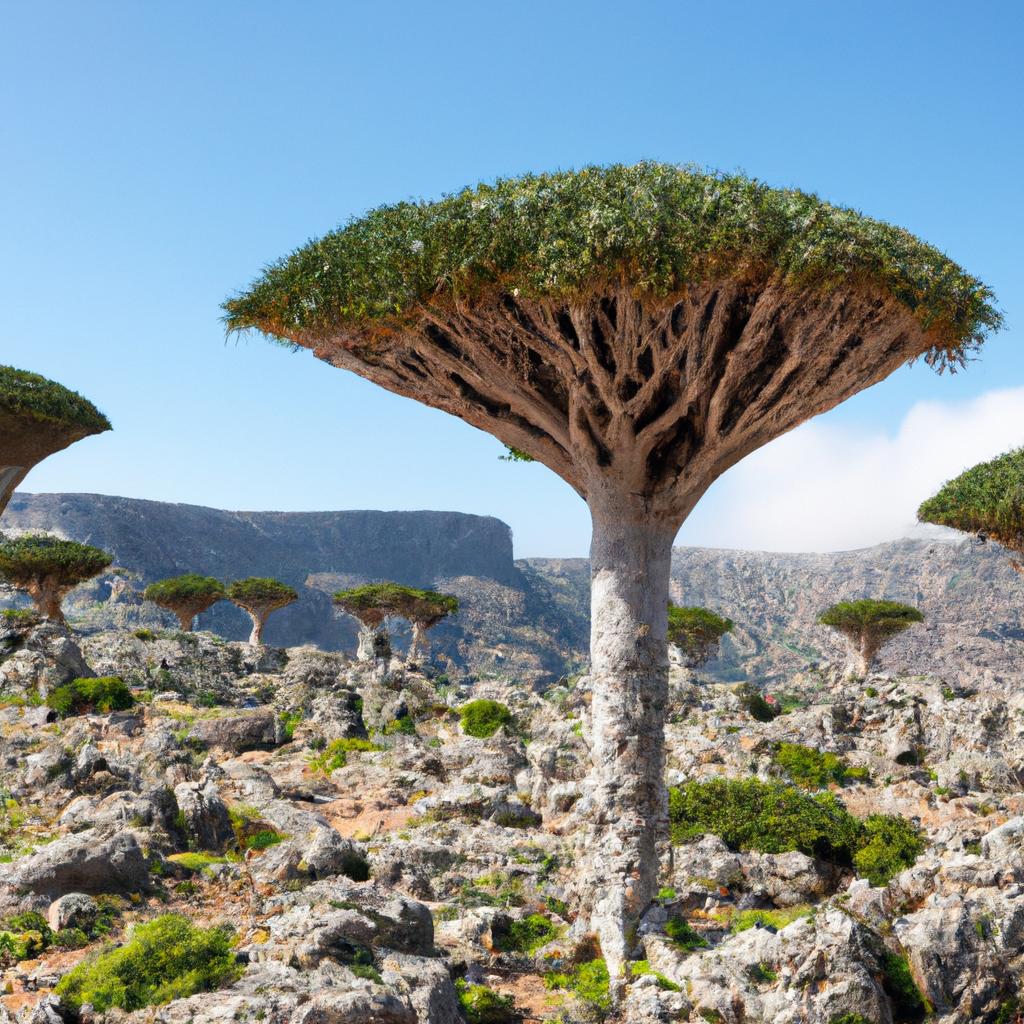 The dragon tree socotra is endemic to the island of Socotra and can be found nowhere else in the world.