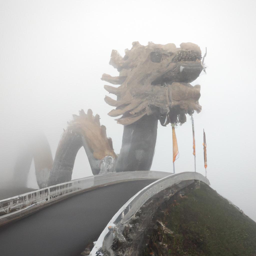The Dragon Vietnam Bridge looks mystical and enchanting in the midst of a foggy day.