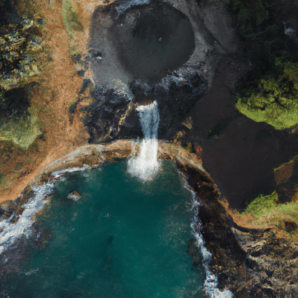 Get a bird's eye view of a breathtaking waterfall in the sea