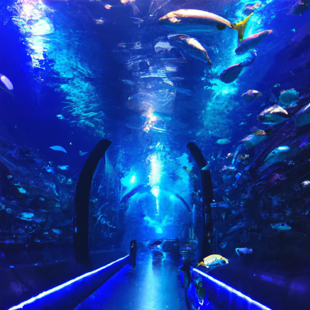 The Dubai Mall Aquarium's underwater tunnel allows visitors to feel immersed in the marine world.