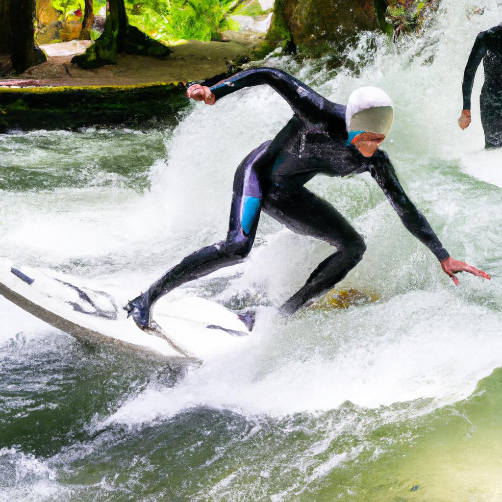 Surfing in the Eisbach river requires skill and bravery