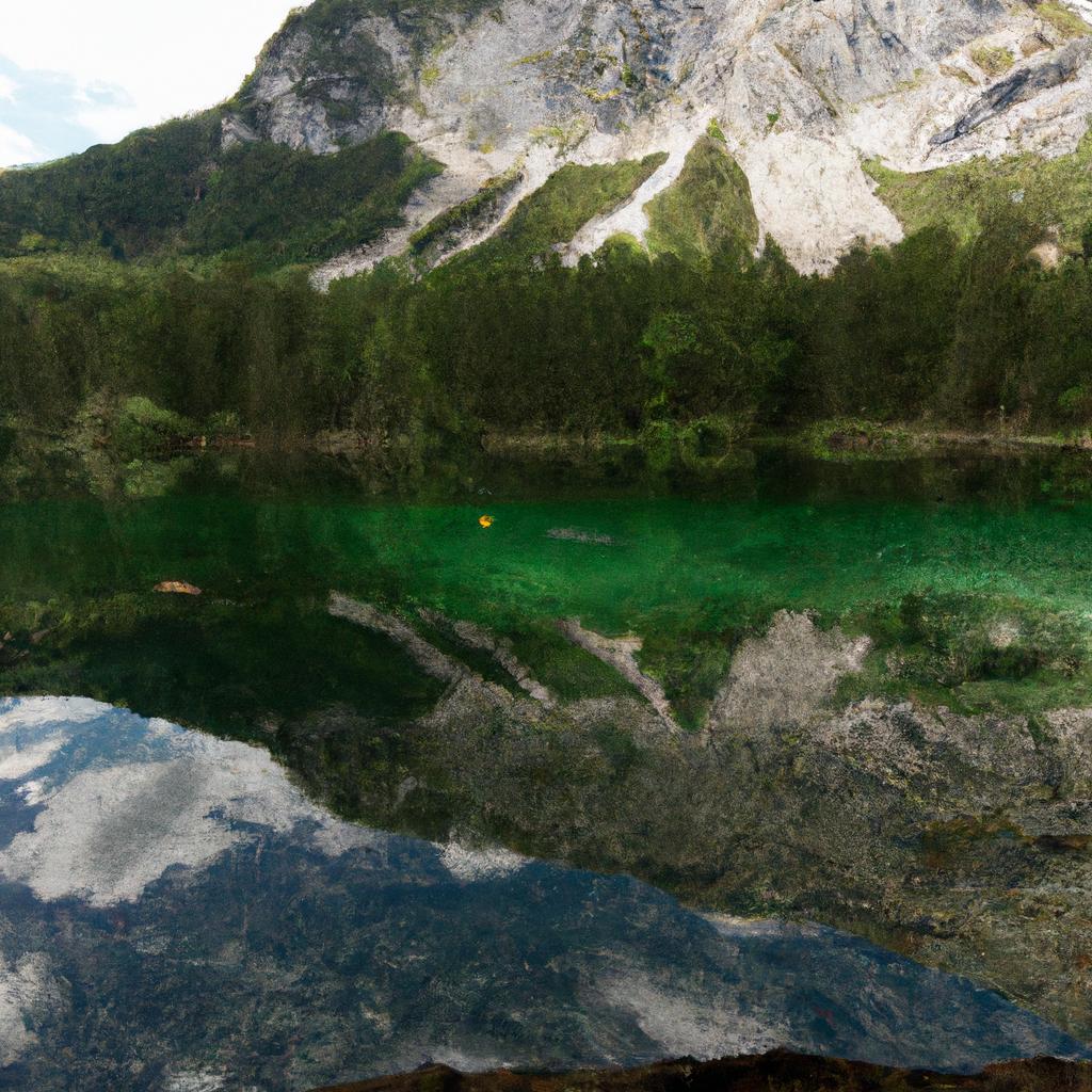 Crystal-clear waters of Emerald Lake in Austria