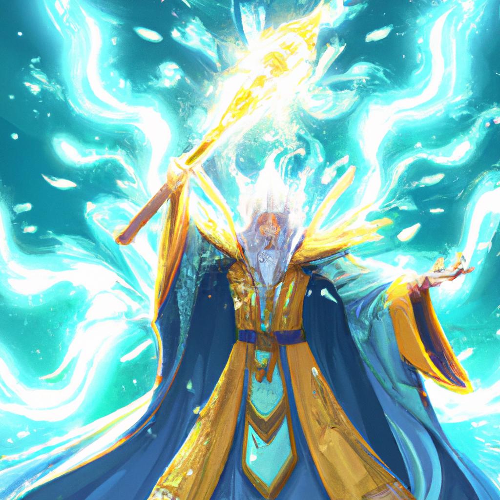 The Emperor of Light holding his scepter, a symbol of his authority over all light.