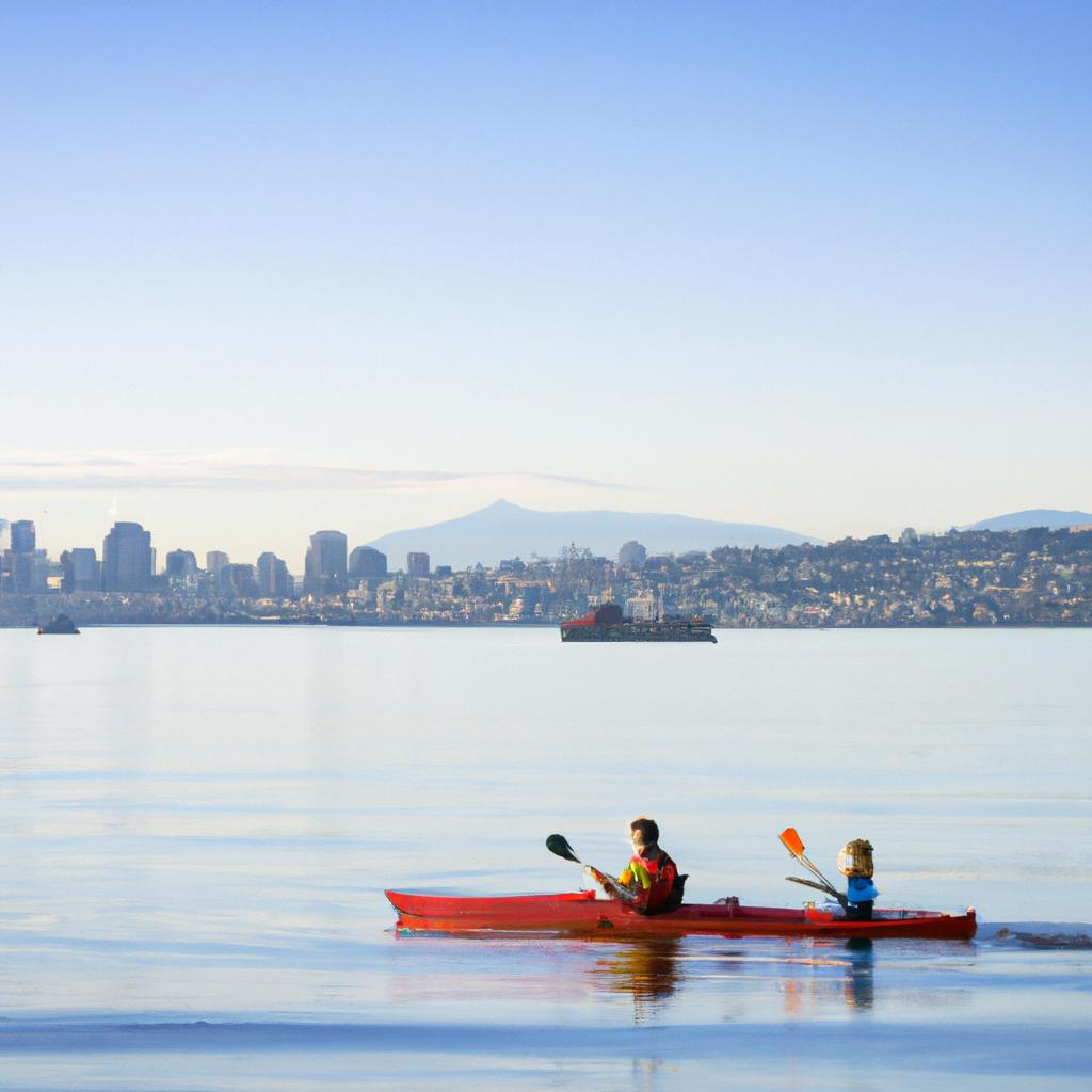 Kayaking on English Bay with a view of Vancouver skyline