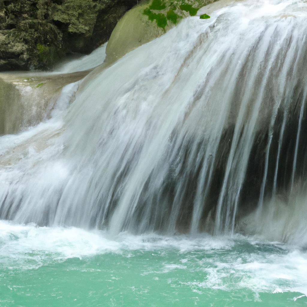 The cascading waterfalls at Erawan Falls create a mesmerizing visual