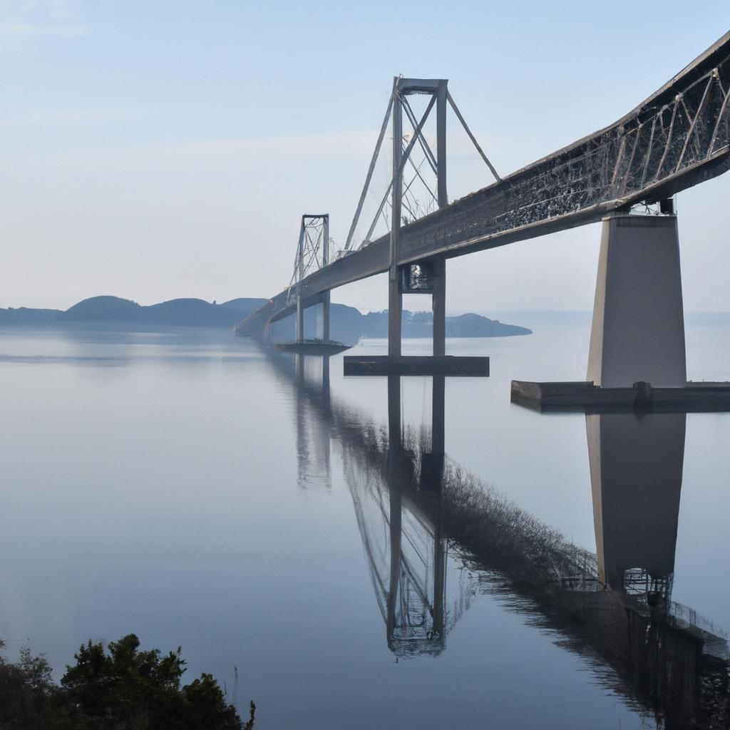 The Eshima Ohashi Grand Bridge offers beautiful reflections in the water.