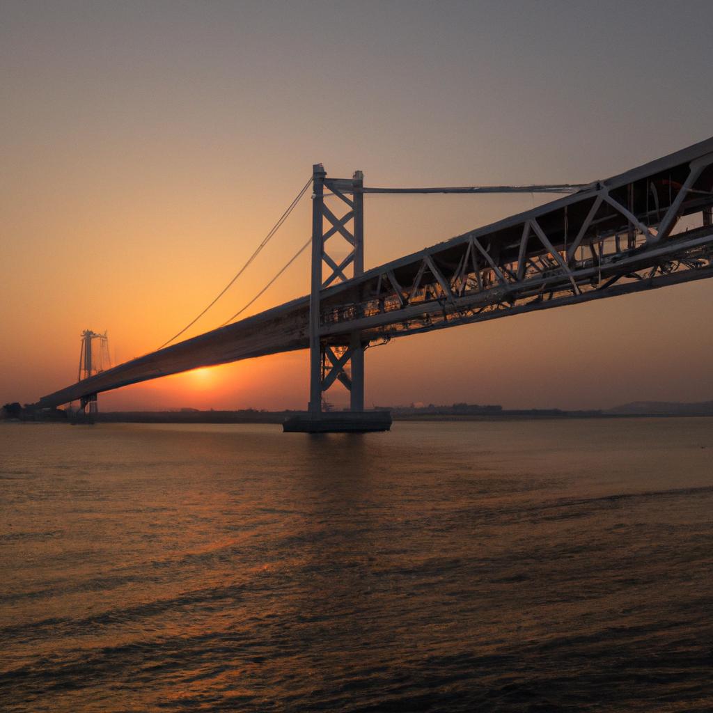 The Eshima Ohashi Grand Bridge offers stunning sunset views.