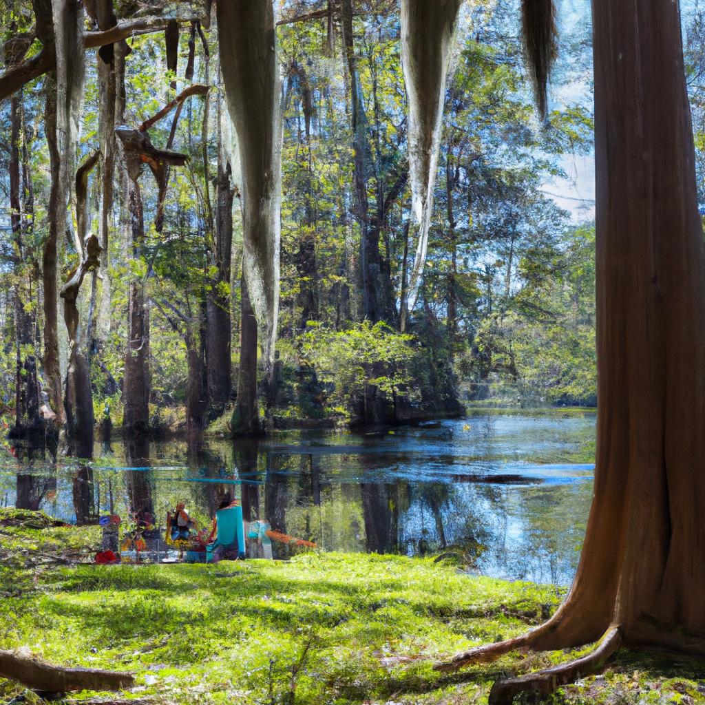 Family picnic by the picturesque Cypress Springs in Florida