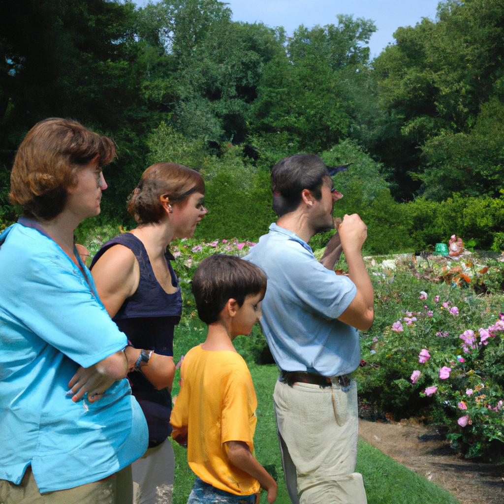 Families enjoy a garden tour, taking in the beauty and wonder of nature together