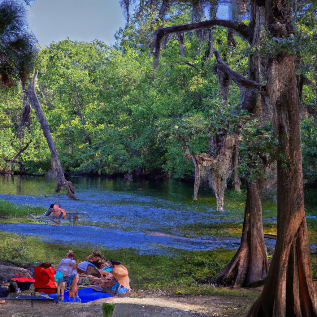 Enjoying a family picnic by the Cypress Spring Florida river