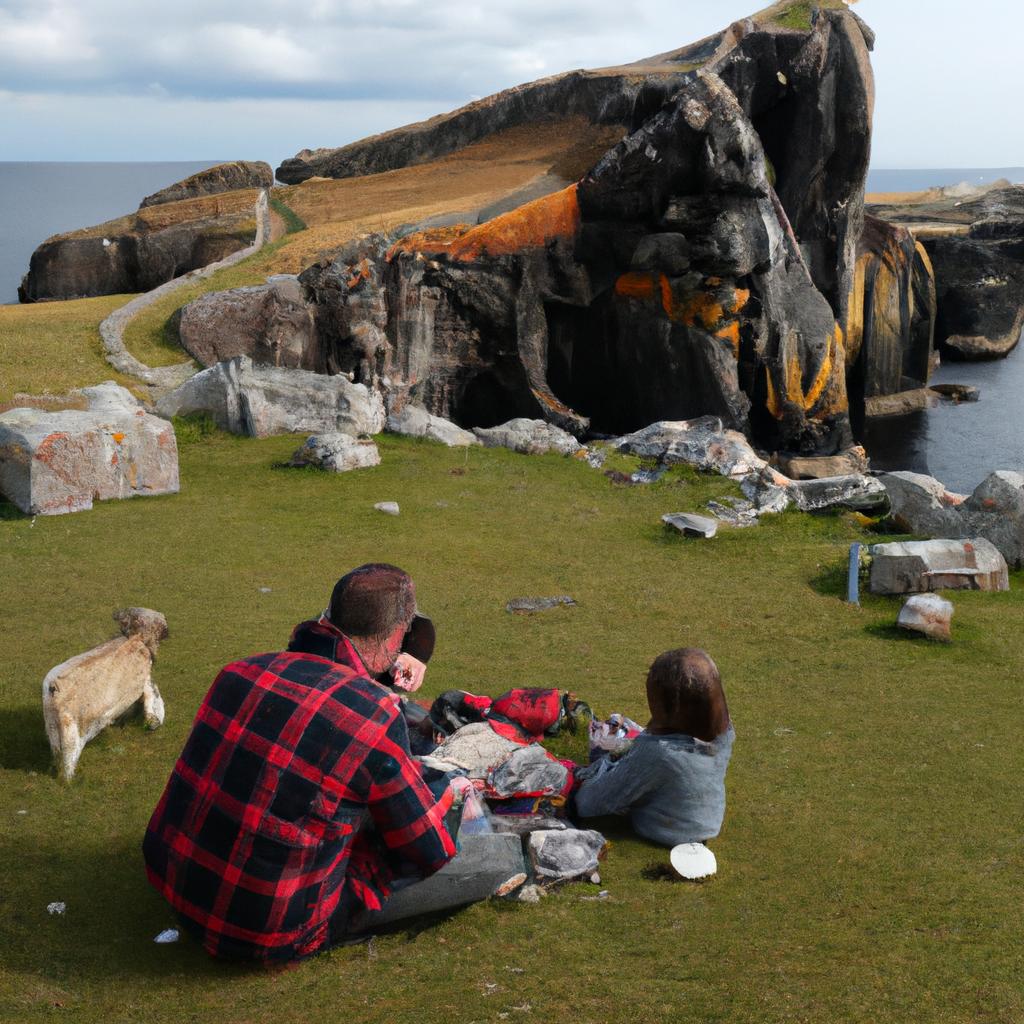 The grounds of Neist Point Lighthouse offer a peaceful and picturesque spot for a family picnic.